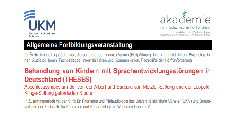 Fortbildungs-Symposium "Behandlung von Kindern mit Sprachentwicklungsstörungen in Deutschland (THESES)"