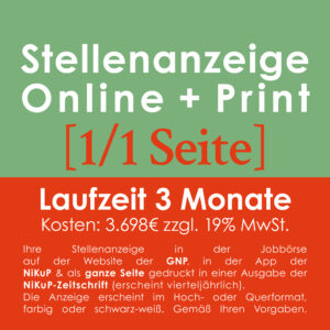 Jobinserat Online + Print, 1/1 Seite, 3 Monate