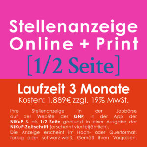 Jobinserat Online + Print, 1/2 Seite, 3 Monate