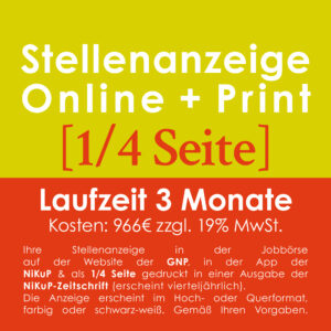 Jobinserat Online + Print, 1/4 Seite, 3 Monate